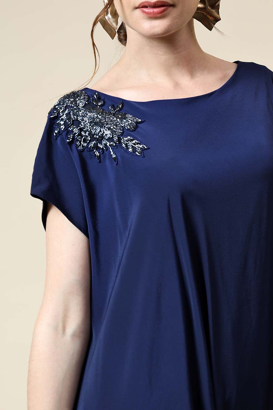 Navy Crystal Embellished Draped Co-Ord Set