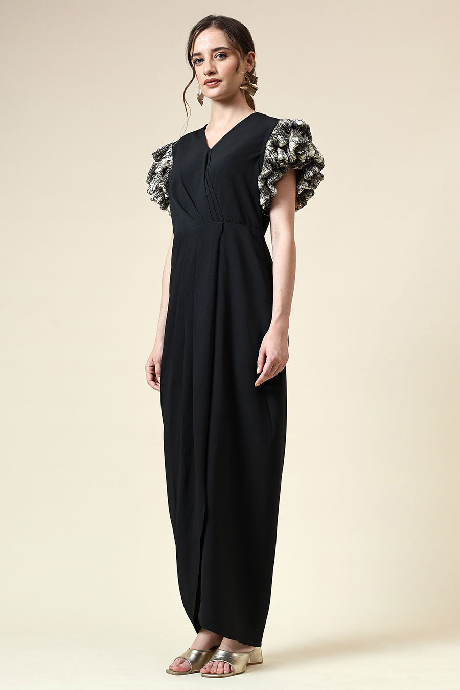 Gold Lurex Noir Drape Dress