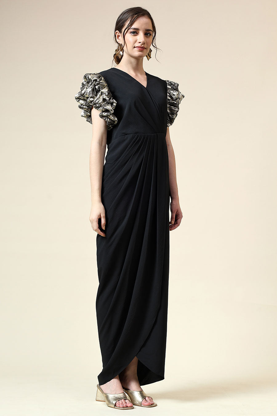 Gold Lurex Noir Drape Dress