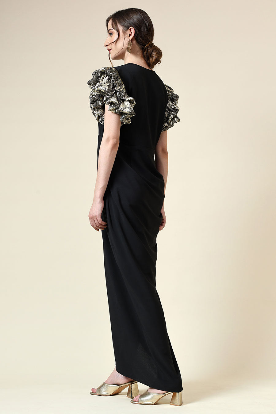 Gold Lurex Noir Drape Dress