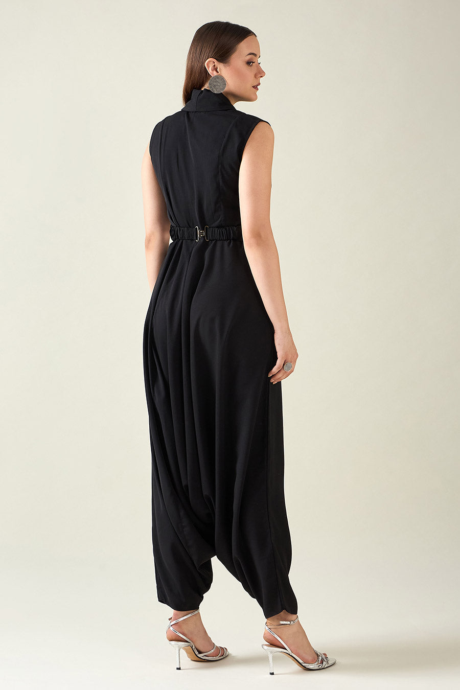 Black Alloy Jumpsuit With Metallic Finish Belt