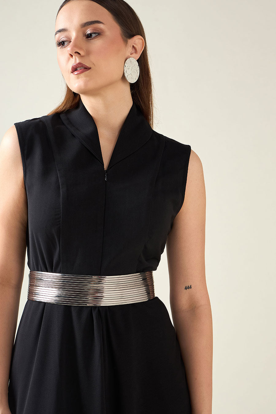 Black Alloy Jumpsuit With Metallic Finish Belt