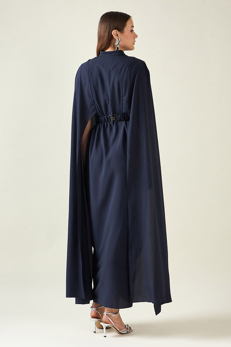 Navy Armour Drape Dress With Metallic Finish Belt