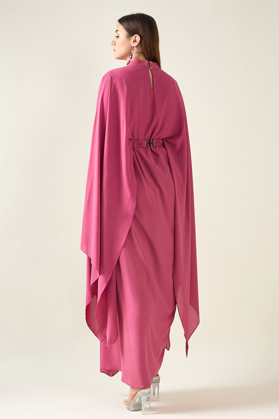 Pink Alloy Drape Dress With Metallic Finish Belt