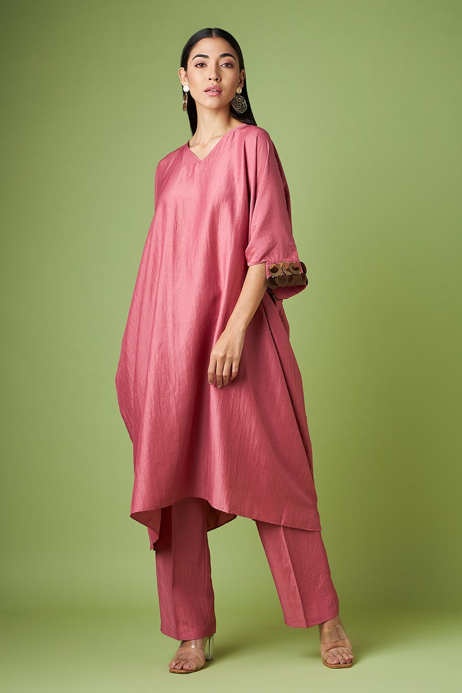 Pink Embellished Kaftan & Pant Co-Ord Set