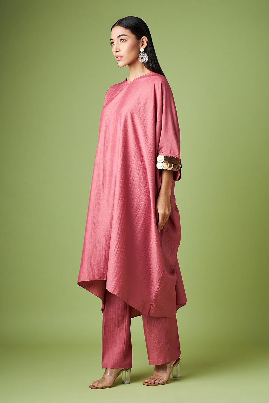 Pink Embellished Kaftan & Pant Co-Ord Set