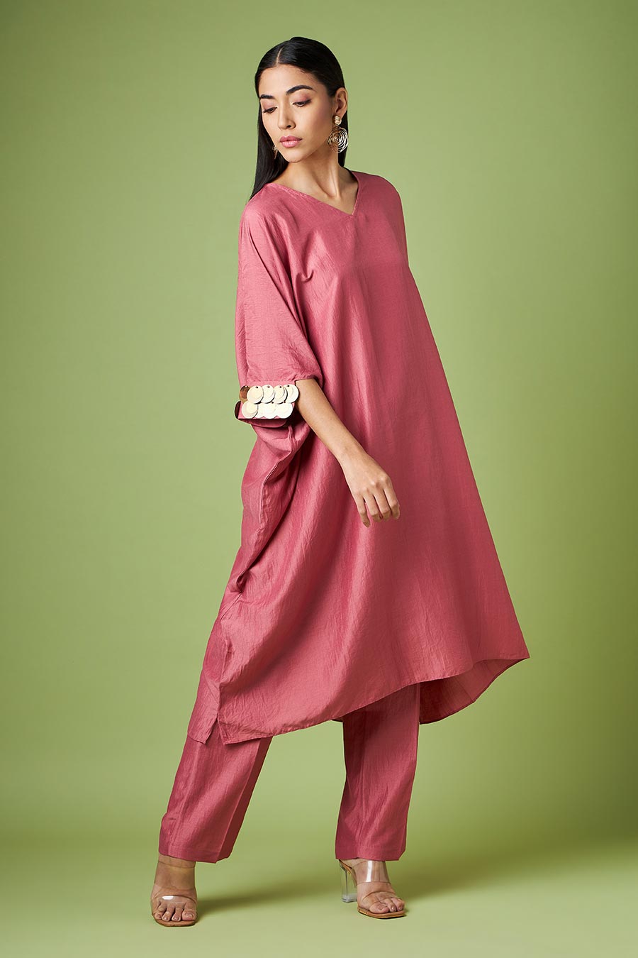 Pink Embellished Kaftan & Pant Co-Ord Set