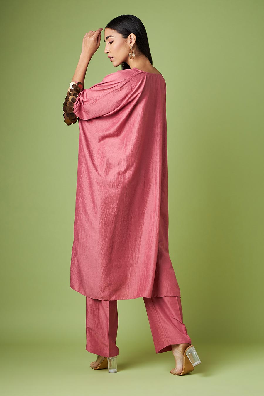 Pink Embellished Kaftan & Pant Co-Ord Set