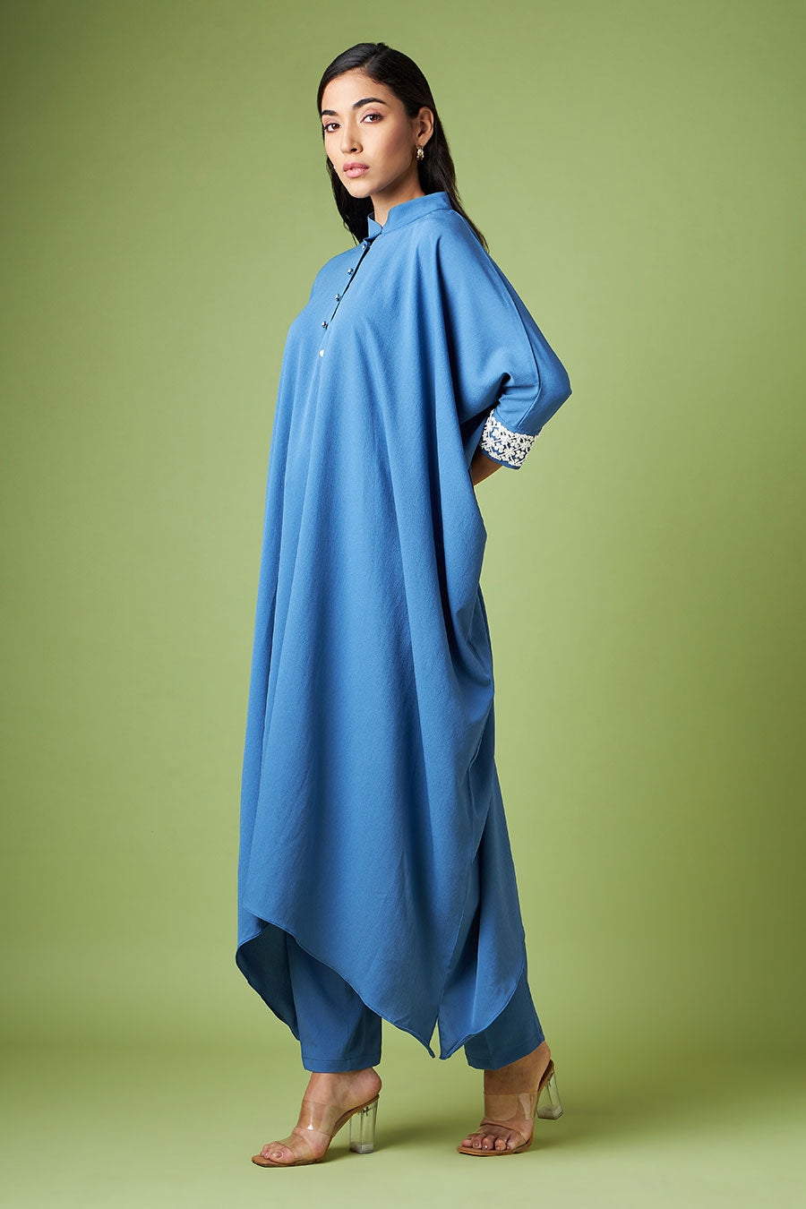 Blue Embellished Kaftan & Pant Co-Ord Set