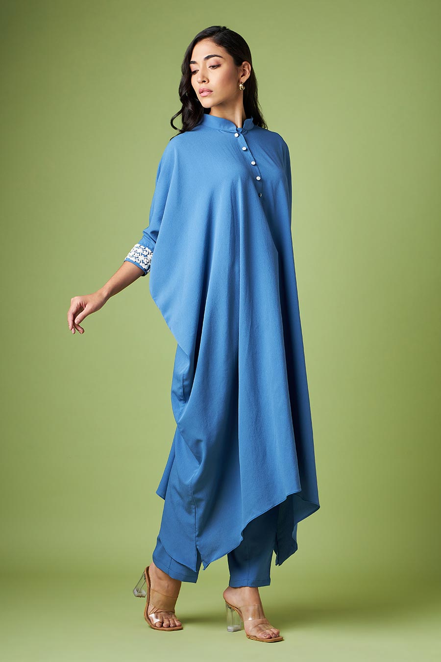 Blue Embellished Kaftan & Pant Co-Ord Set