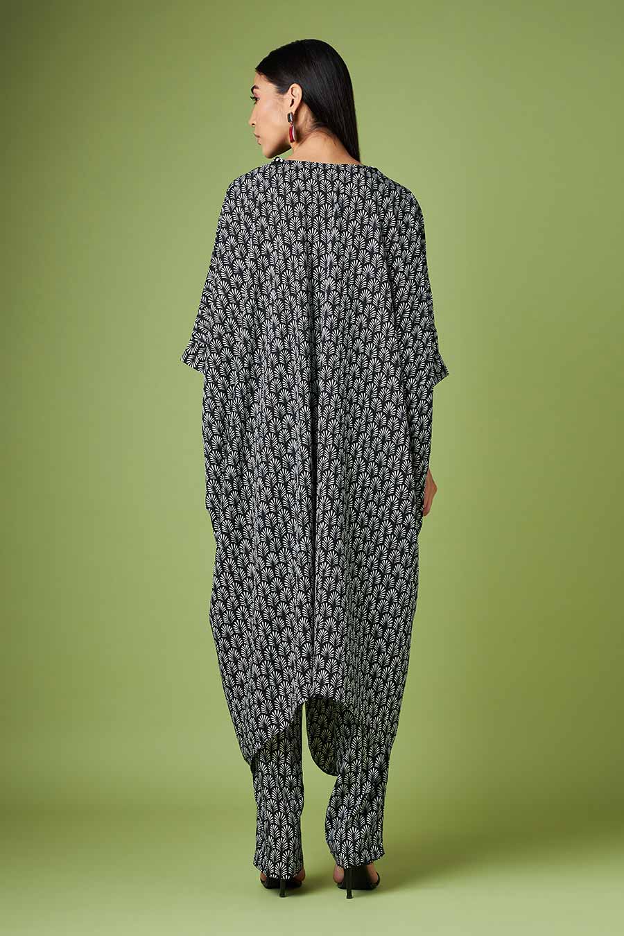 Black Printed Kaftan & Pant Co-Ord Set