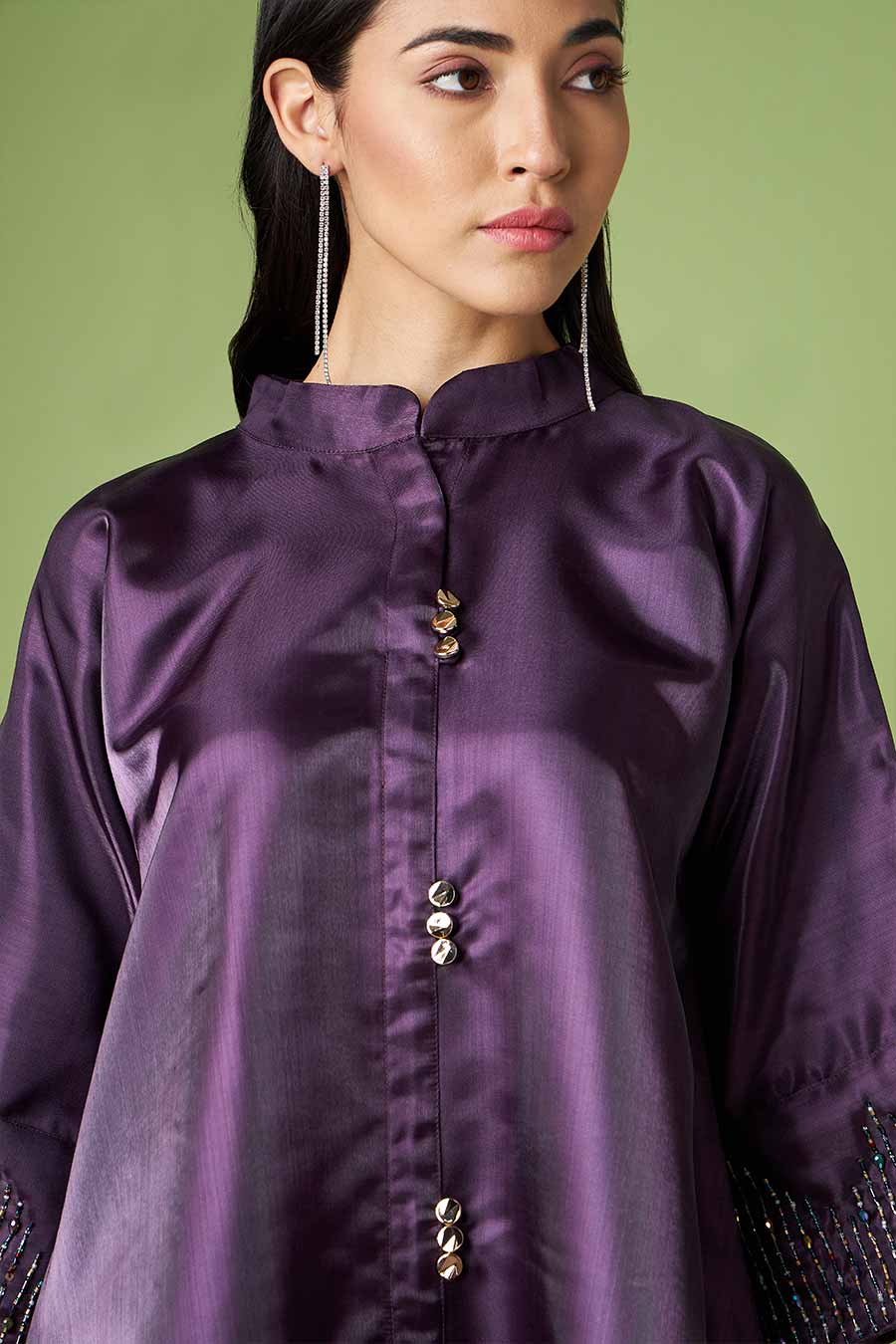 Purple Embellished Kimono & Pant Co-Ord Set