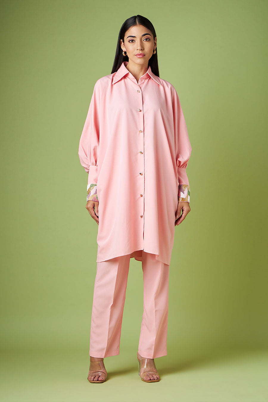 Pink Embellished Shirt & Pant Co-Ord Set