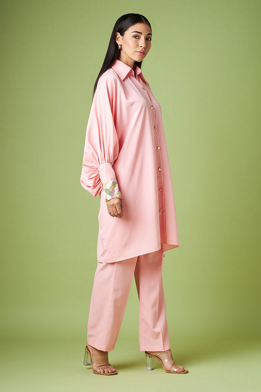 Pink Embellished Shirt & Pant Co-Ord Set