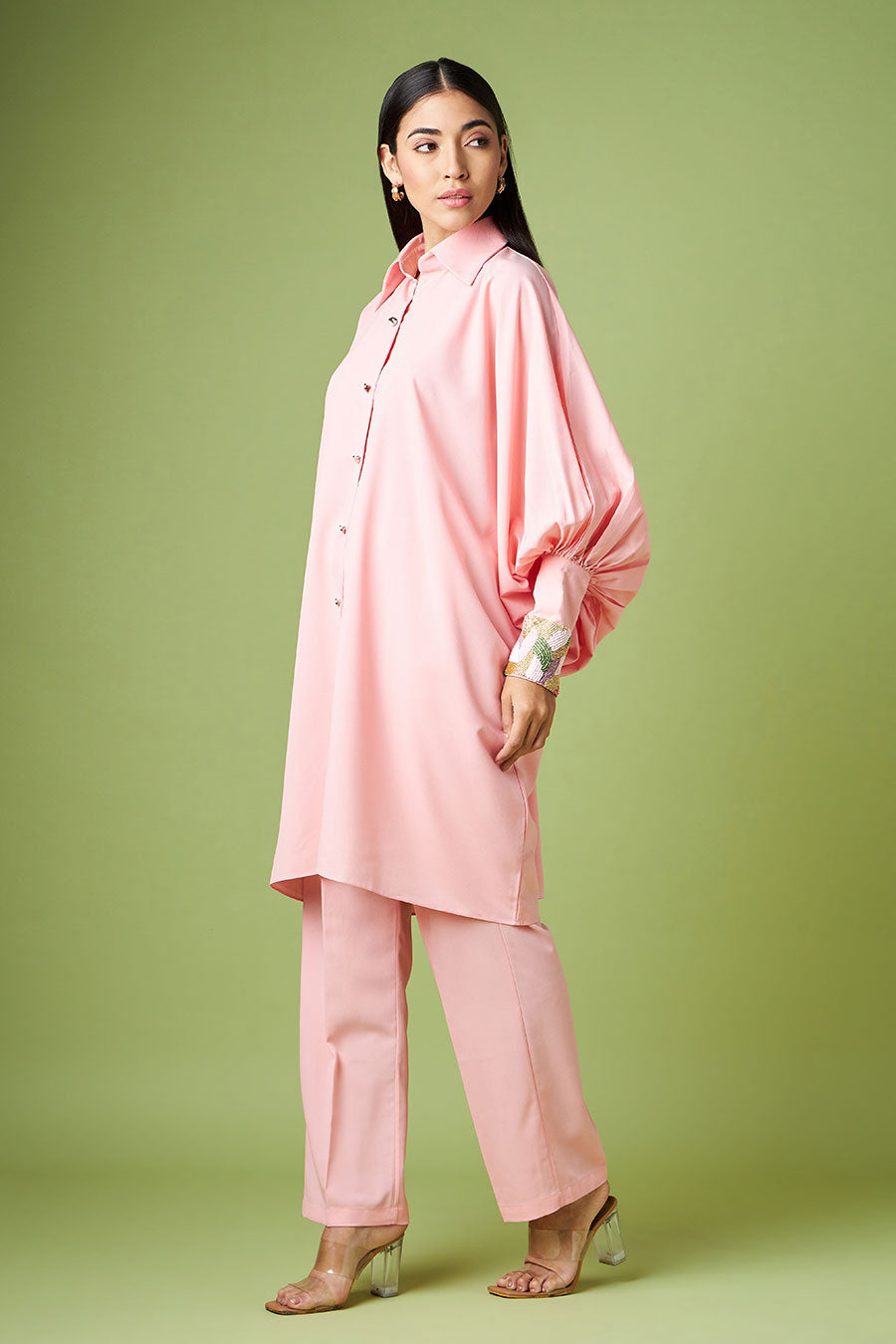 Pink Embellished Shirt & Pant Co-Ord Set