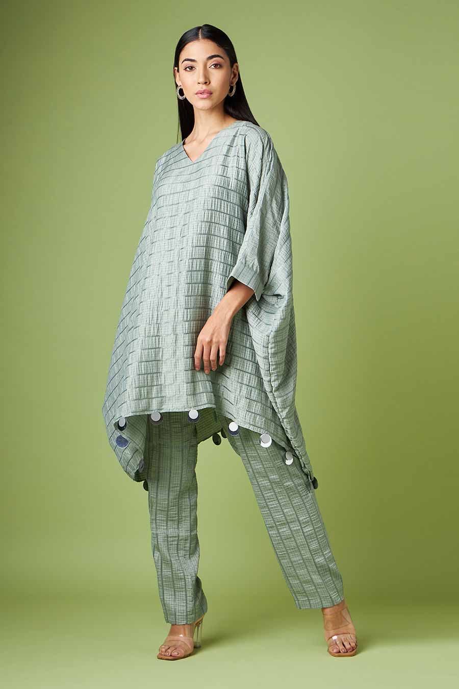 Grey Embellished Kaftan & Pant Co-Ord Set