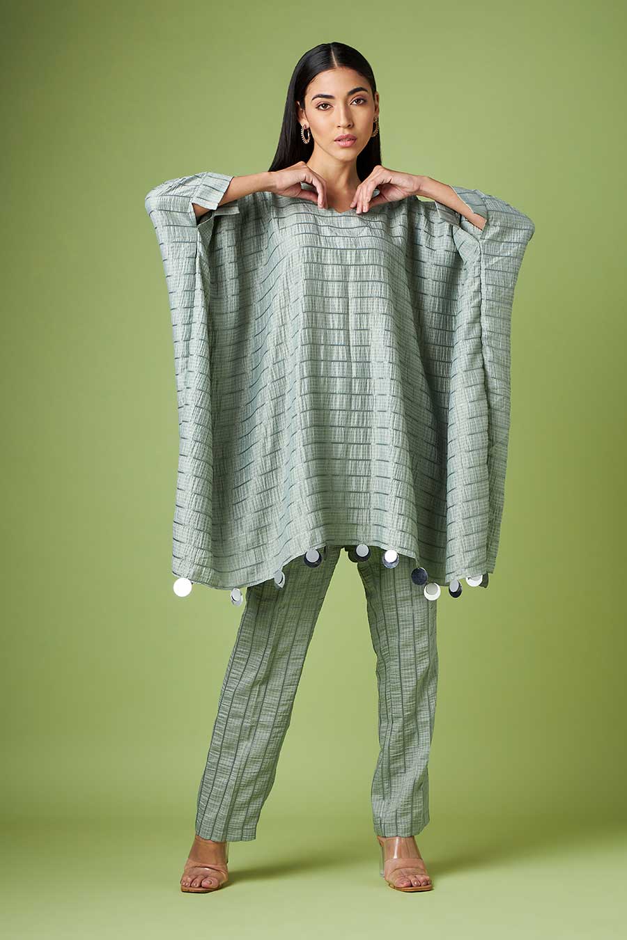 Grey Embellished Kaftan & Pant Co-Ord Set