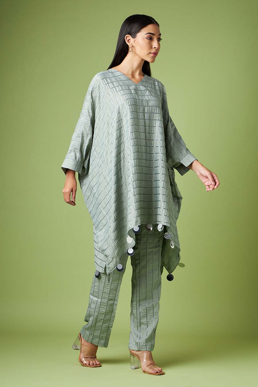 Grey Embellished Kaftan & Pant Co-Ord Set