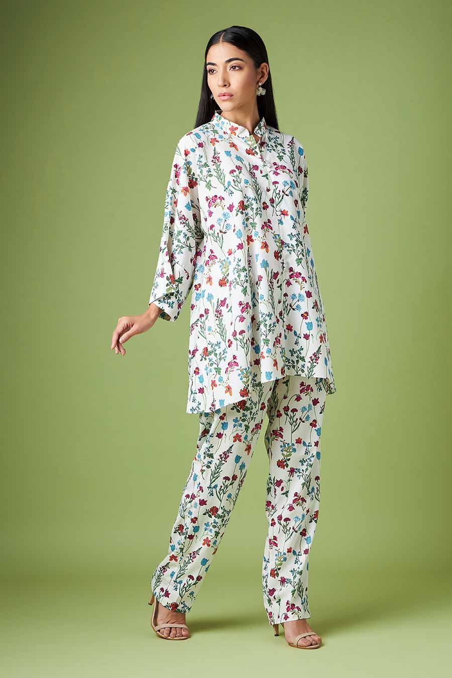 White Printed Tunic & Pant Co-Ord Set