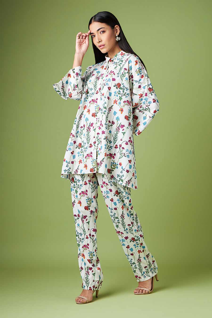 White Printed Tunic & Pant Co-Ord Set