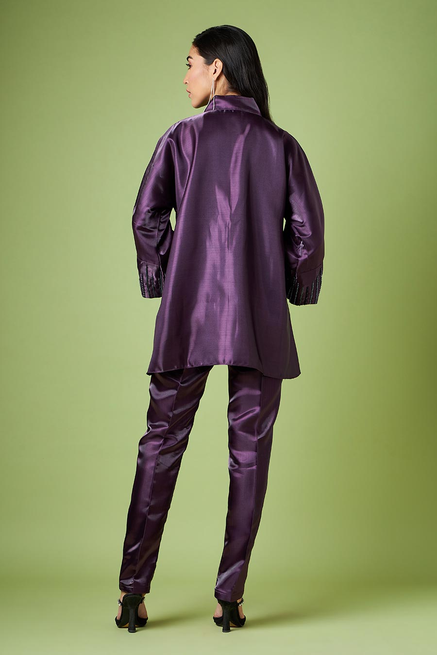 Purple Embellished Kimino Top & Pant Co-Ord Set