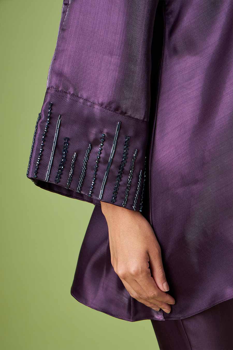 Purple Embellished Kimino Top & Pant Co-Ord Set