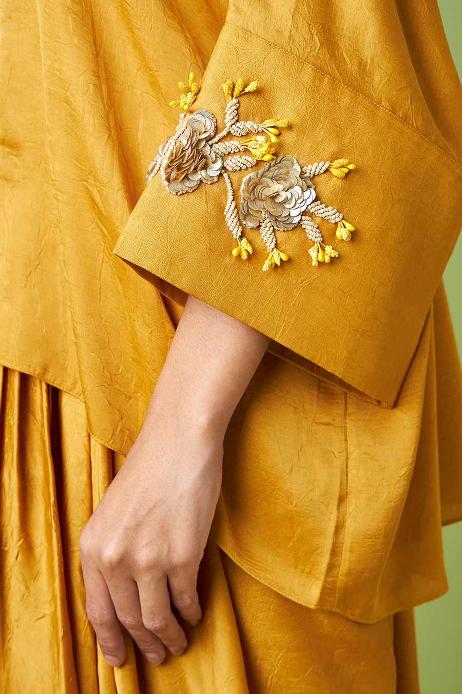 Yellow Kimono Kaftan & Drape Skirt Set