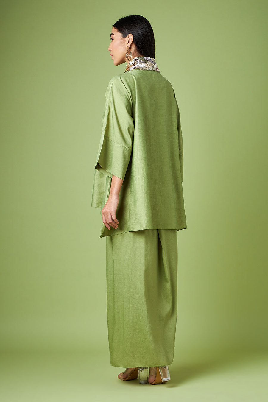 Green Kimono Kaftan & Drape Skirt Co-Ord Set