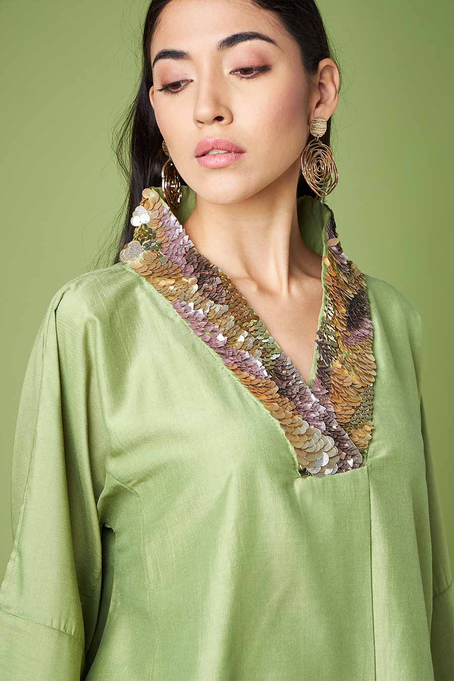 Green Kimono Kaftan & Drape Skirt Co-Ord Set