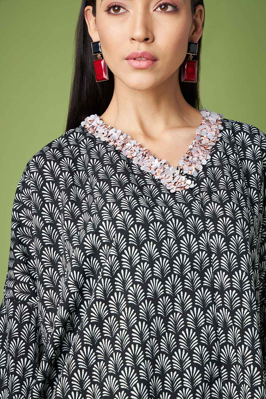 Black Printed Kaftan & Skirt Co-Ord Set