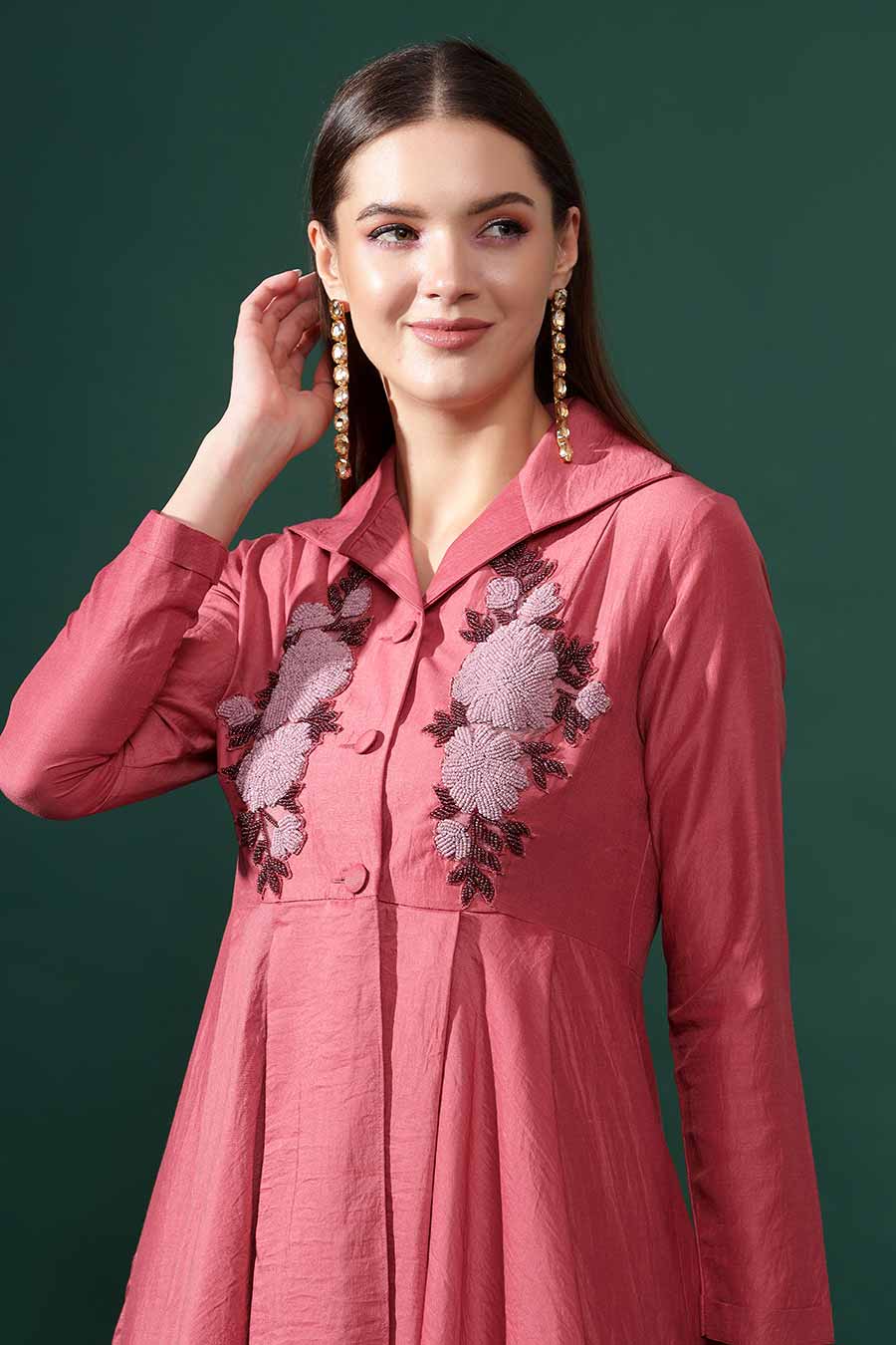 Pink Embroidered Cotton Silk Co-Ord Set