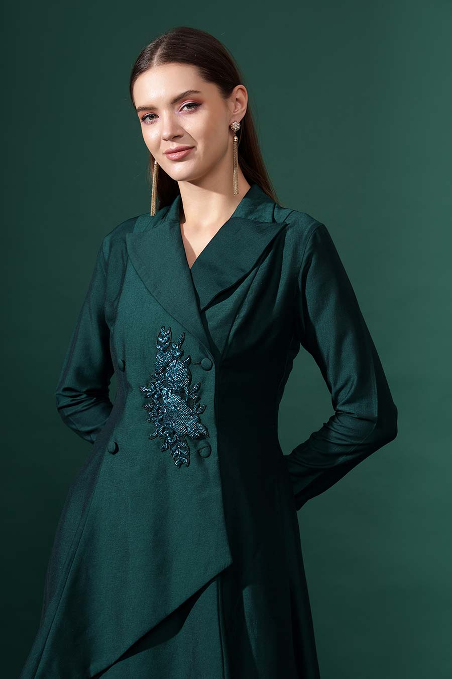 Green Cotton Silk Crystal Embellished Co-Ord Set