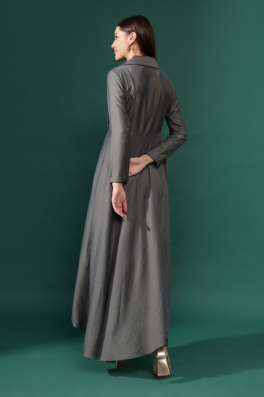 Grey Cotton Silk Embroidered Co-Ord Set