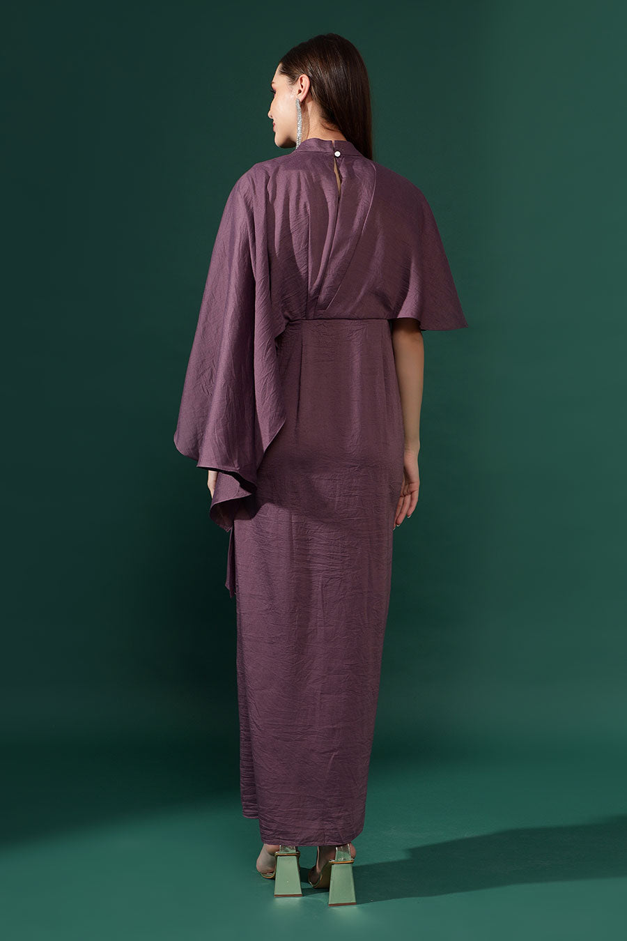 Purple Cotton Silk Embellished Drape Dress