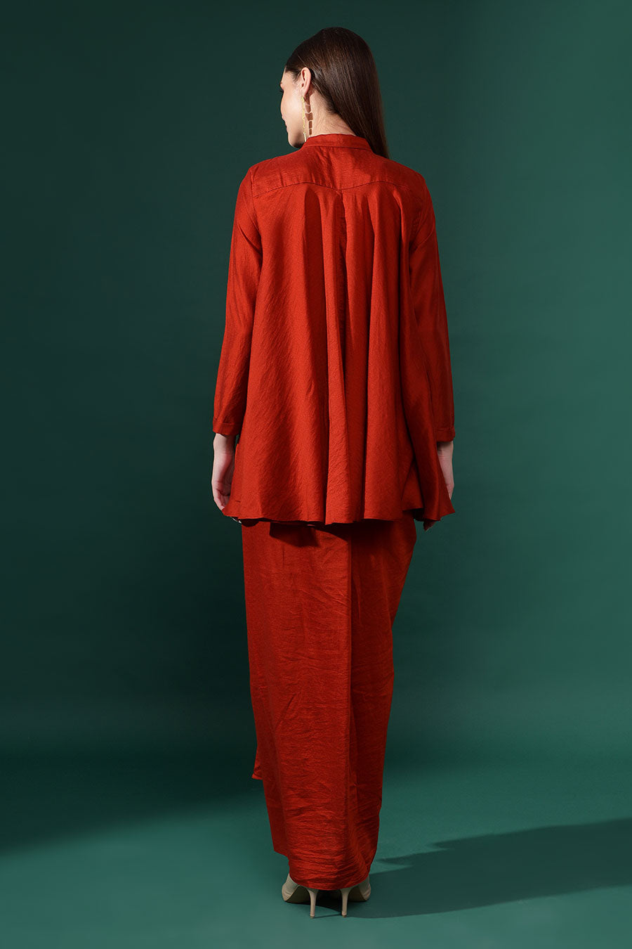 Rust Orange Silk Embellished Garden Co-Ord Set