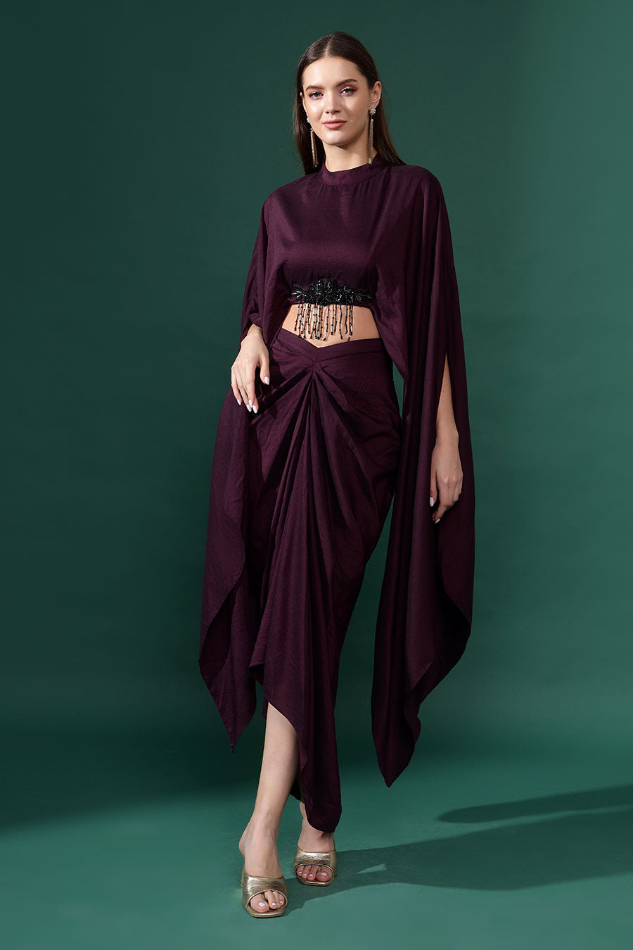 Purple Embellished Crop Top & Skirt Co-Ord Set