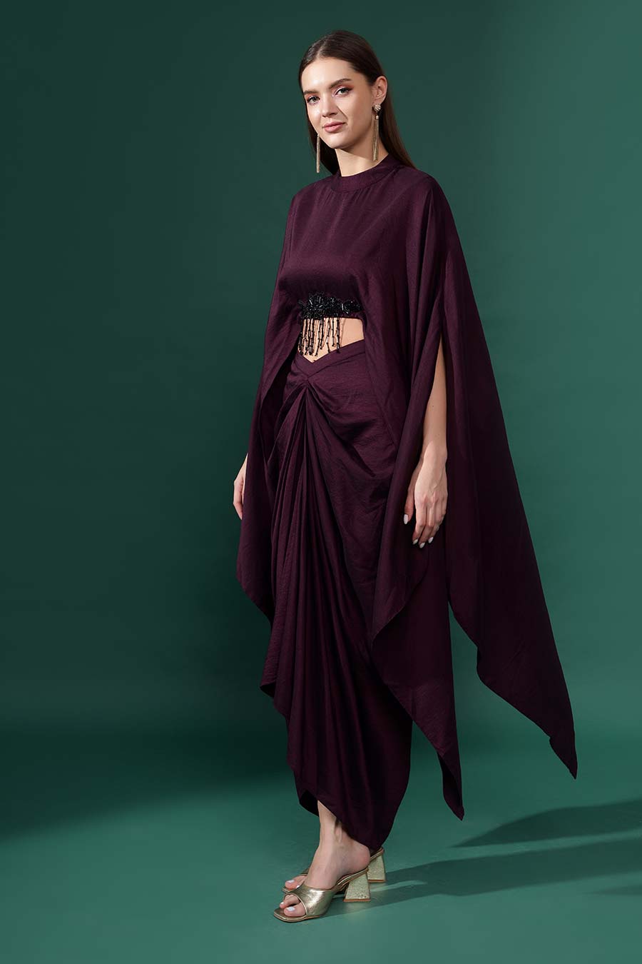 Purple Embellished Crop Top & Skirt Co-Ord Set