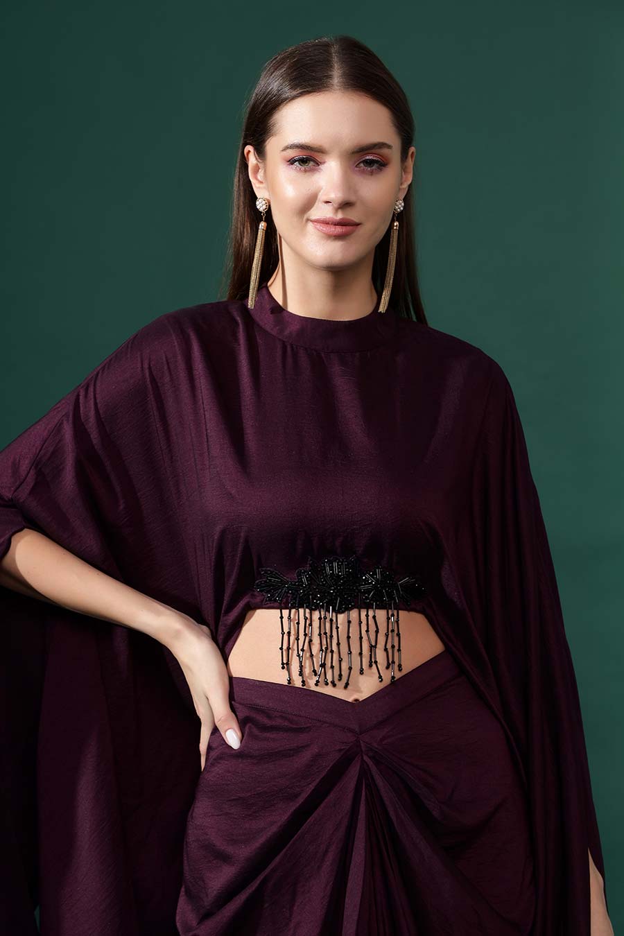 Purple Embellished Crop Top & Skirt Co-Ord Set