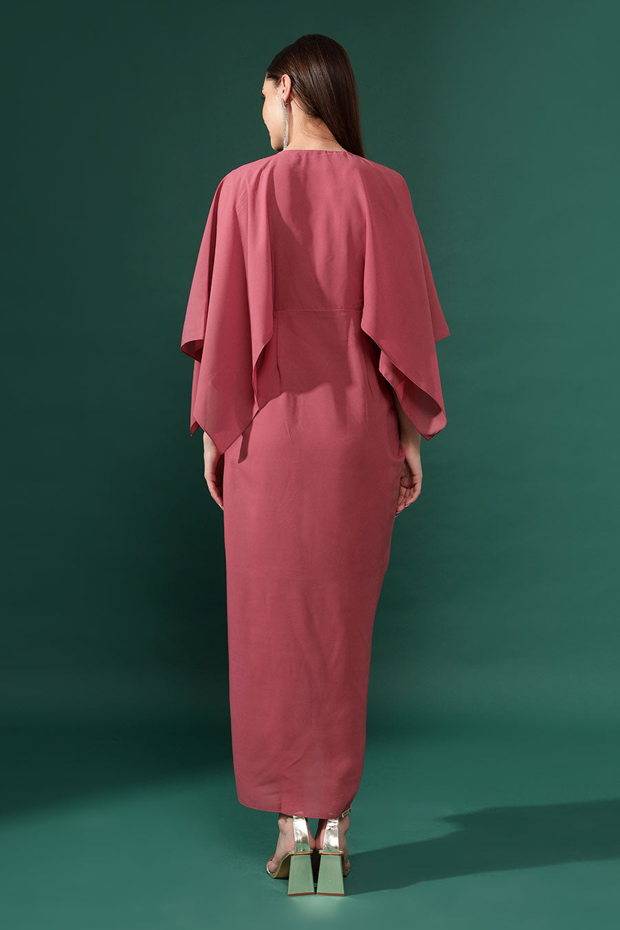 Sara Pink Embroidered Drape Dress