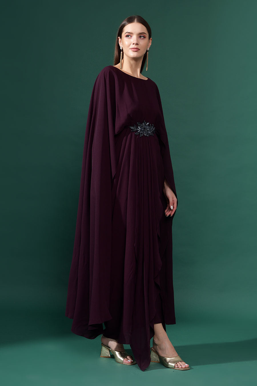 Elena Purple Embellished Drape Gown Dress