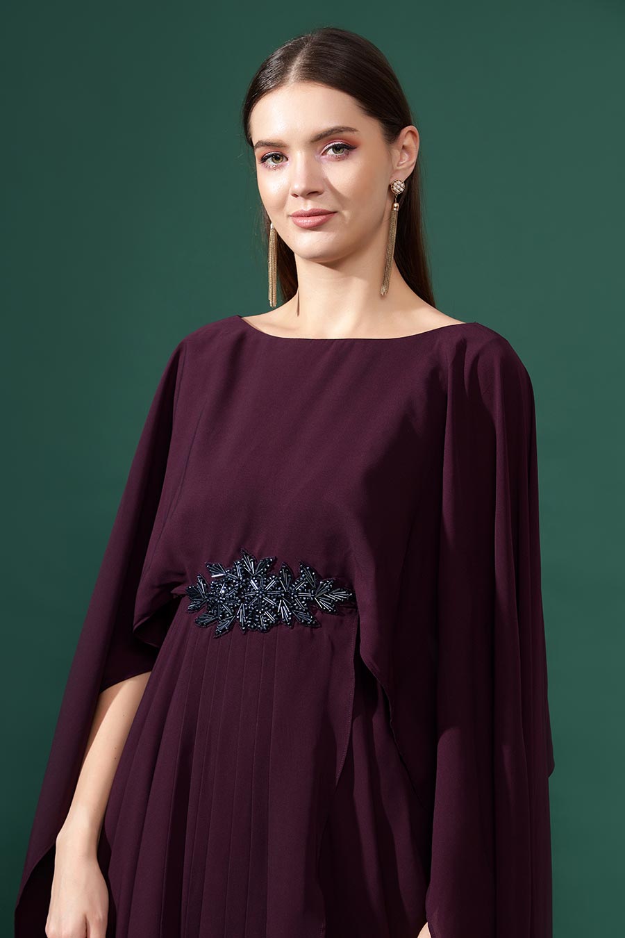 Elena Purple Embellished Drape Gown Dress
