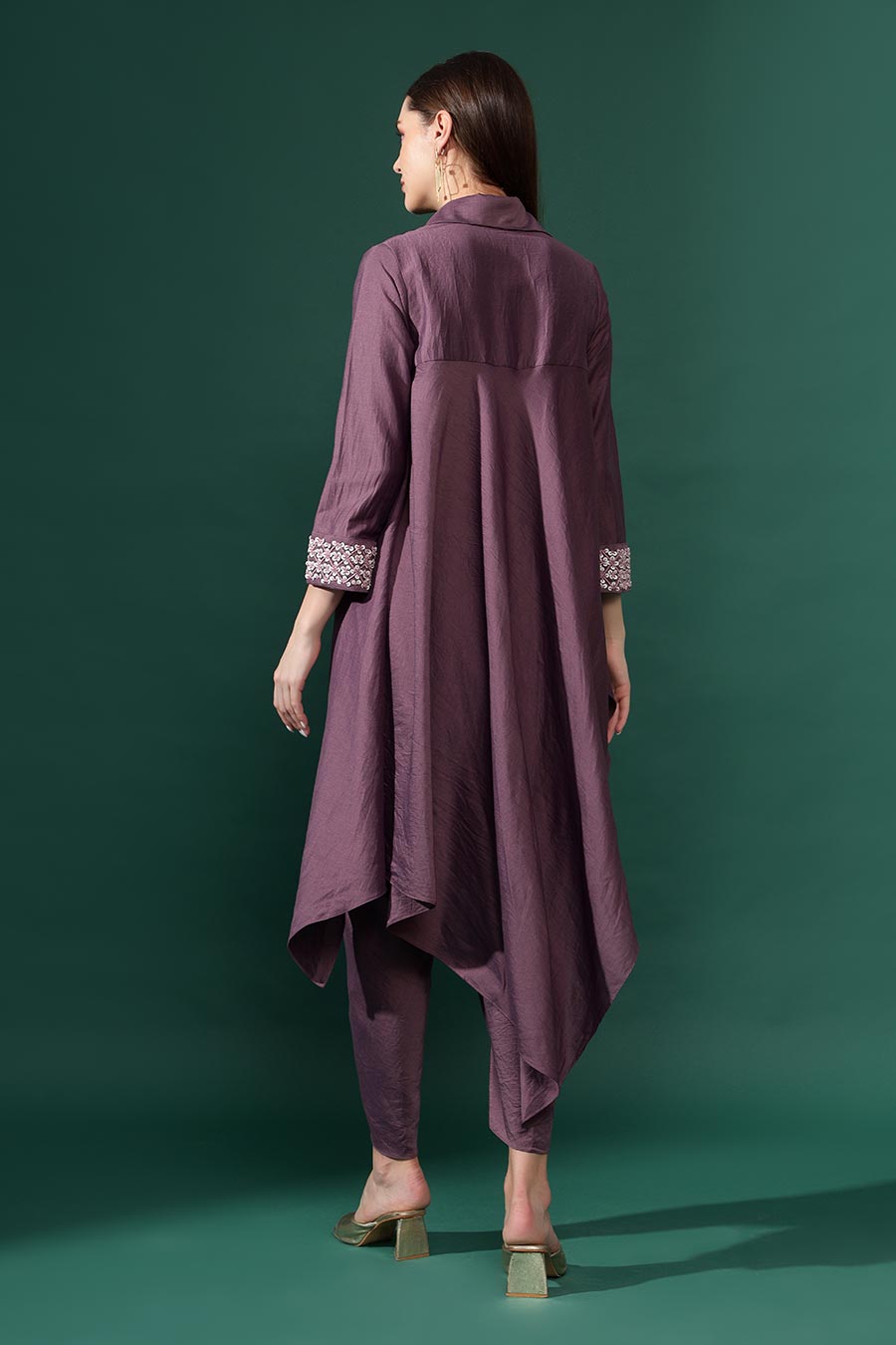 Purple Cotton Silk Tunic & Drape Pant Co-Ord Set
