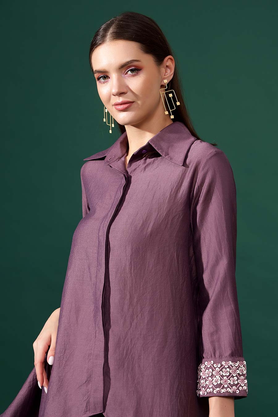 Purple Cotton Silk Tunic & Drape Pant Co-Ord Set
