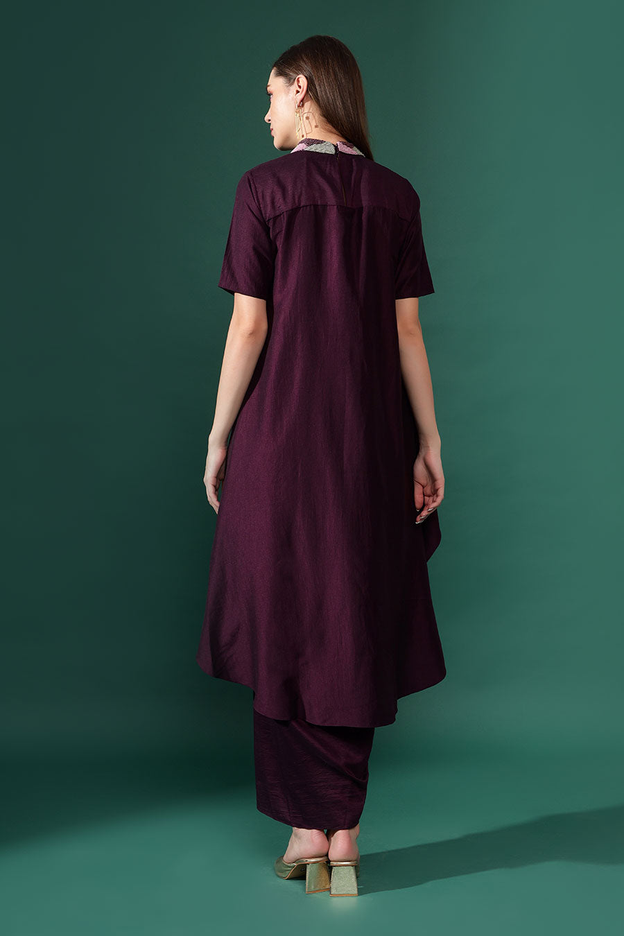 Purple Cotton Silk Tunic & Draped Skirt Co-Ord Set