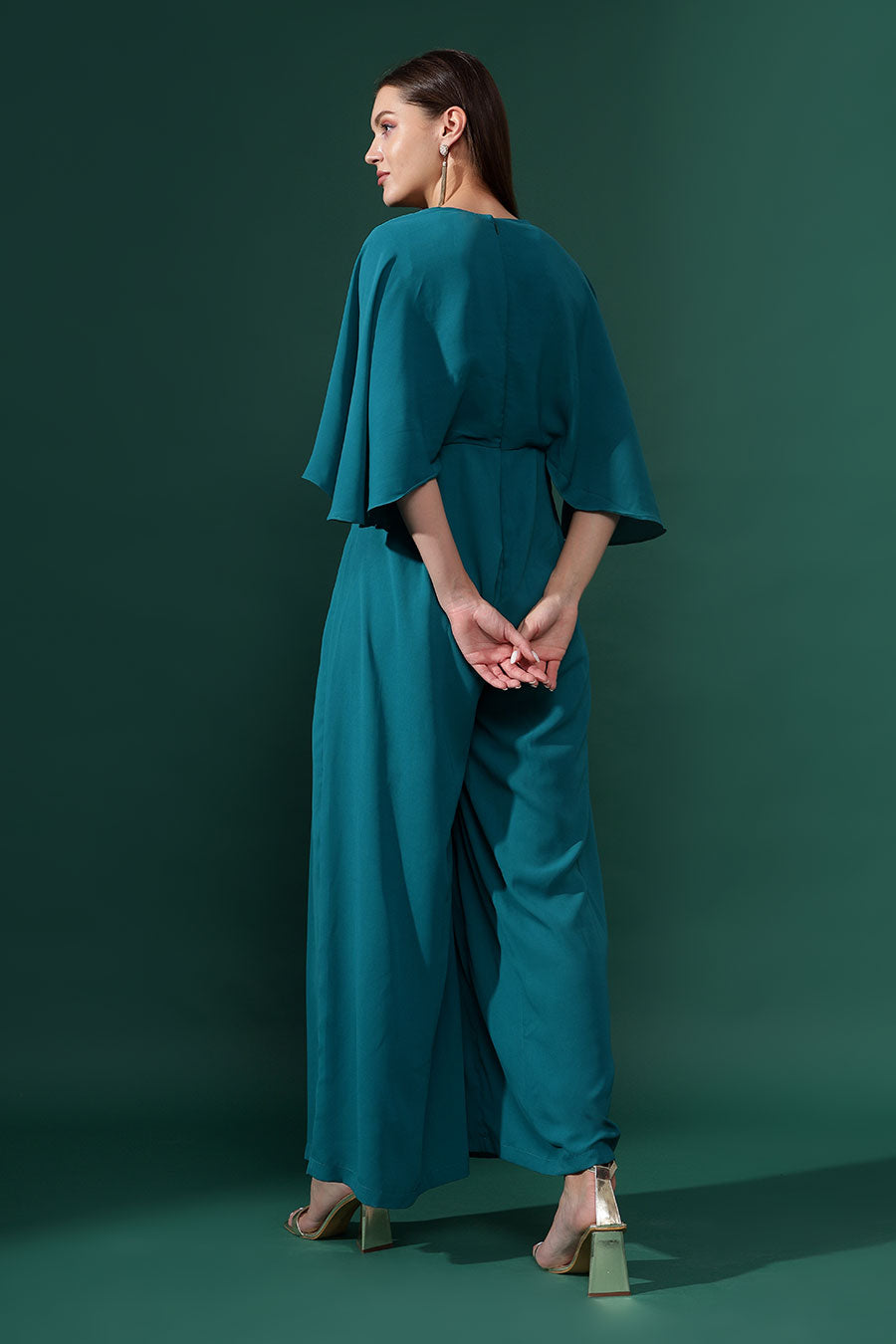 Sea Blue Floral Embellished Pleated Jumpsuit