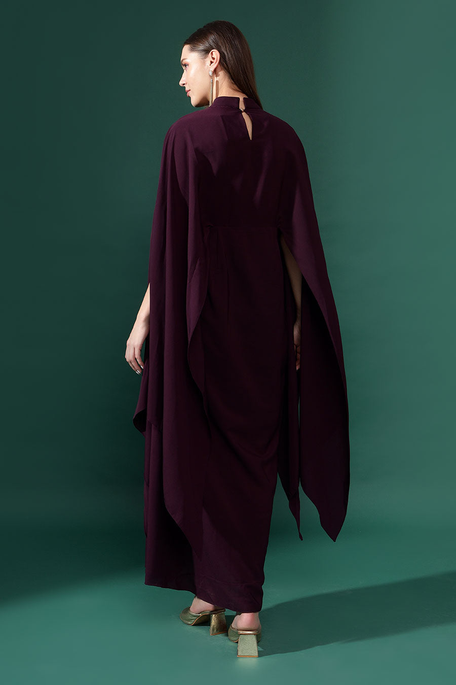Purple Embroidered Drape Gown Dress