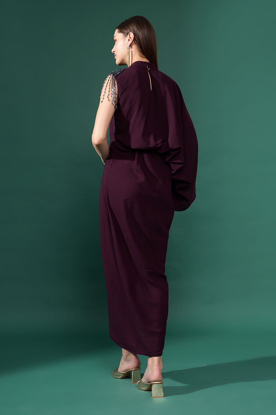 Purple Embellished Draped Dress