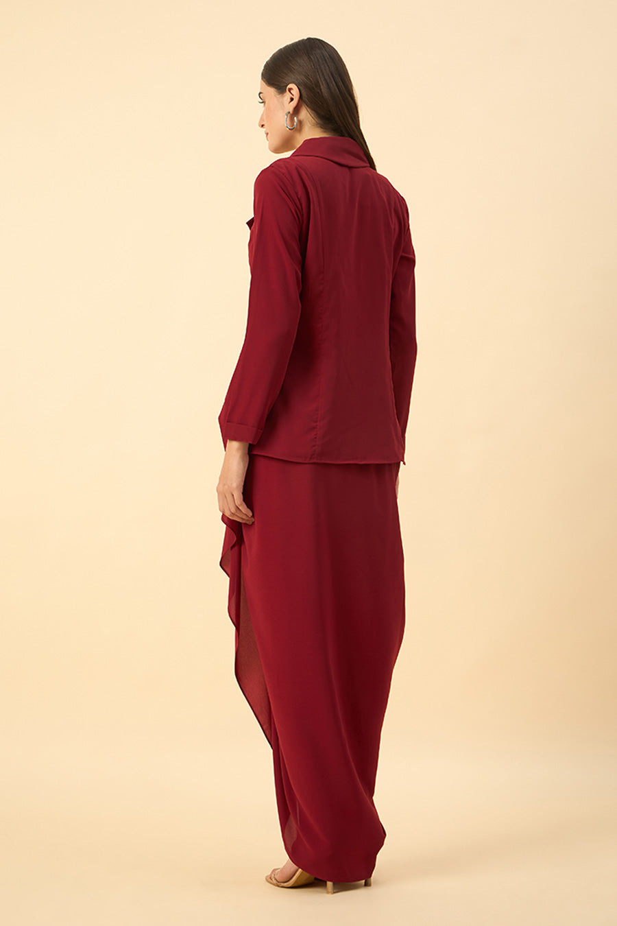 Red Floral Embroidered Blazer & Skirt Set