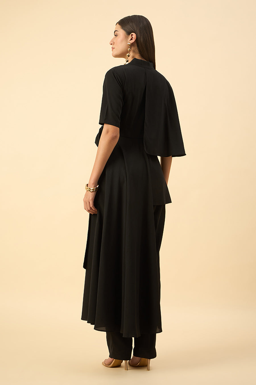 Black Flared Drape Tunic Co-Ord Set