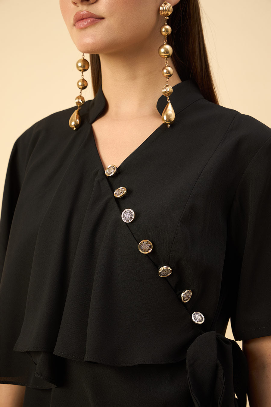 Black Flared Drape Tunic Co-Ord Set